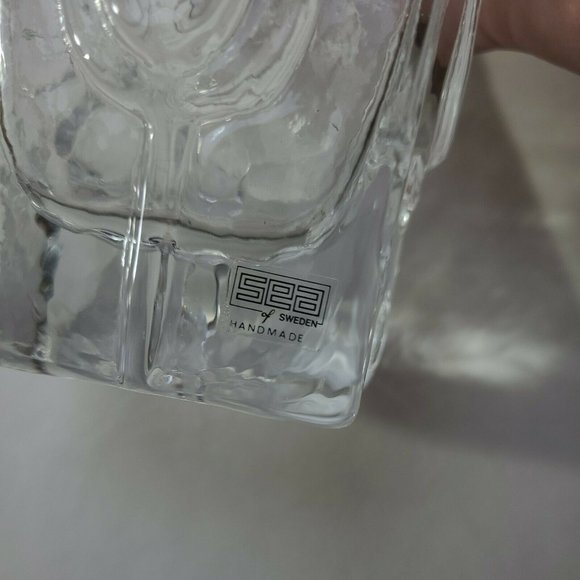 Sea Glasbruk of Sweden Hand Made 9" Clear Tulip 3x3 Square Tall Vase Glass Vtg - Picture 8 of 8